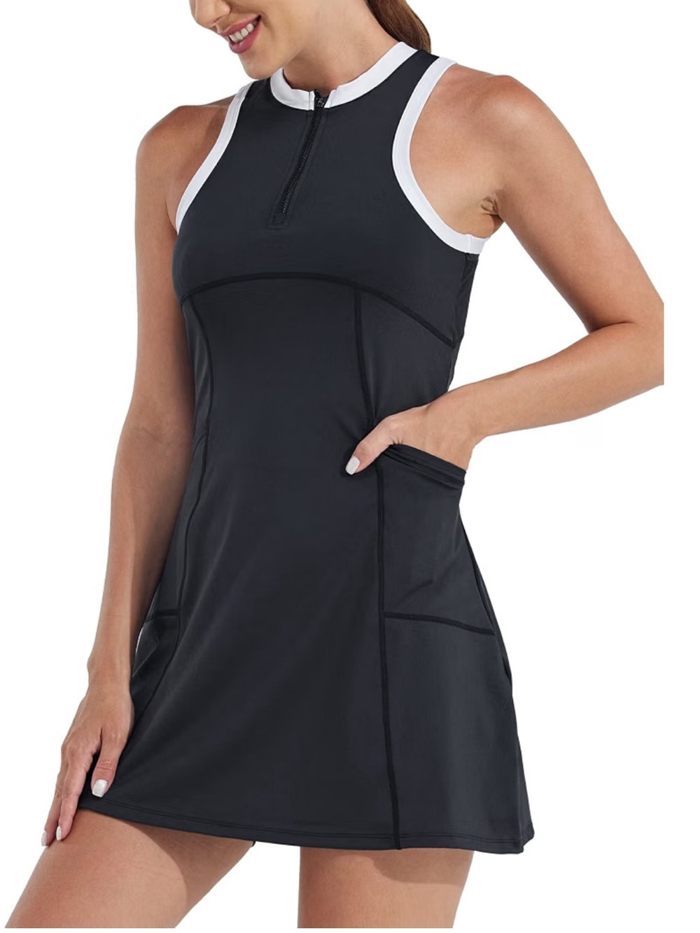 Sleeveless Black Golf Tennis Dress with White Trim